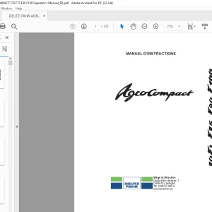 DEUTZ-FAHR AGROCOMPACT F70 F75 F90 F100 MANUEL D’INSTRUCTIONS -  PDF DOWNLOAD