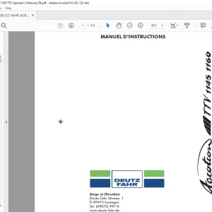 DEUTZ-FAHR AGROTRON TTV 1145 1160 MANUEL D‘INSTRUCTIONS - PDF DOWNLOAD