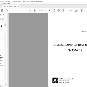 DEUTZ-FAHR TRANSMISSION DE TRACTEUR - ZF T-7336 PS Manuel d'atelier - PDF DOWNLOAD