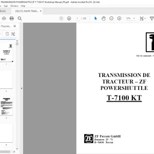 DEUTZ-FAHR TRANSMISSION POWERSHUTTLE ZF T 7100 KT MANUEL D’ATELIER - PDF DOWNLOAD