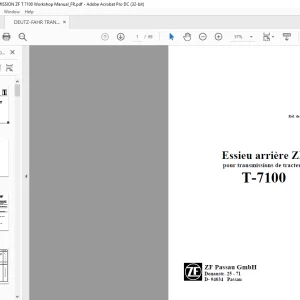 DEUTZ-FAHR pour transmissions de tracteur ZF T-7100 Manuel d'atelier -  PDF DOWNLOAD