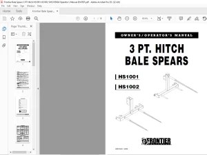 Frontier Bale Spears 3 PT Hitch HS1001 HS1002 Owner’s Operator’s Manual(5WS105004)- PDF DOWNLOAD