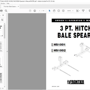 Frontier Bale Spears 3 PT Hitch HS1001 HS1002 Owner’s Operator’s Manual(5WS105004)- PDF DOWNLOAD
