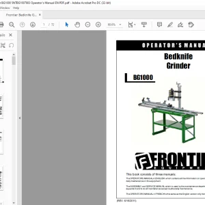 Frontier Bedknife Grinder BG1000 Operator's Manual(5NTBG1007903) -  PDF DOWNLOAD