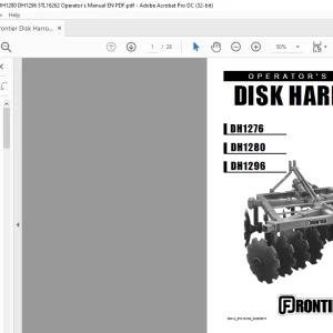 Frontier Disk Harrows DH1276 DH1280 DH1296 Operator's Manual(5TL16262) - PDF DOWNLOAD