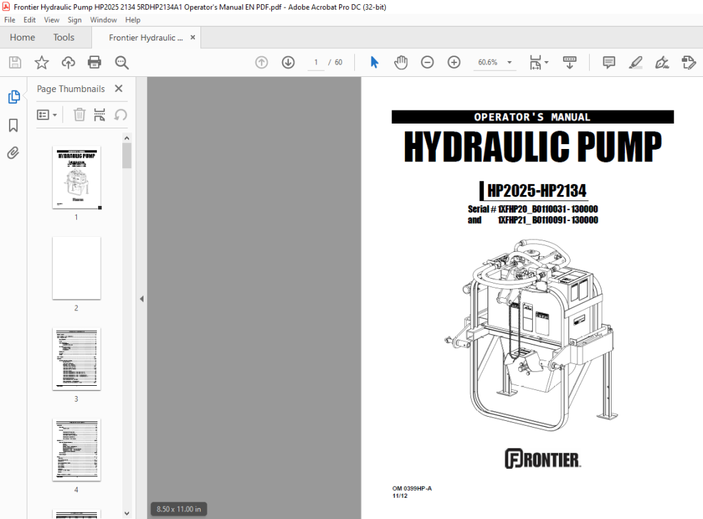 Frontier Hydraulic Pump HP2025 2134 Operator's Manual(5RDHP2134A1) - PDF DOWNLOAD - HeyDownloads 