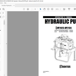 Frontier Hydraulic Pump HP2025 HP2134 Operator's  Manual (5RDHP2134A) - PDF DOWNLOAD