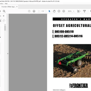 Frontier OFFSET AGRICULTURAL DISKS DH5108-DH5110 DH5112-DH5114-DH5116 OPERATOR'S MANUAL(5KB225MAN) - PDF DOWNLOAD
