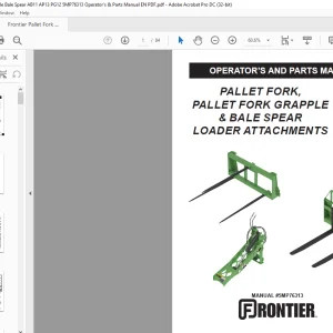 Frontier Pallet Fork Grapple Bale Spear AB11 AB12 AB13 AB14 AB15 AB18 A312 A313 3G12 Operator's & Parts Manual(5MP76313) - PDF DOWNLOAD