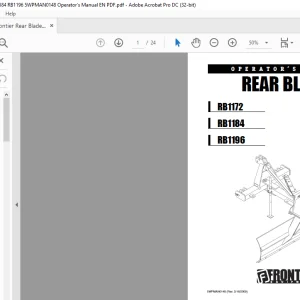 Frontier Rear Blades RB1172 RB1184 RB1196 Operator's Manual(5WPMAN0148) - PDF DOWNLOAD
