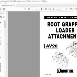 Frontier Root Grapple Loader Attachments AV20 Owner’s Operator's Manual(5WS105006) - PDF DOWNLOAD