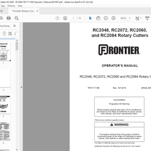 Frontier Rotary Cutters RC2048 RC2072 RC2060 And RC2084 Operator's Manual(TIFC711189) - PDF DOWNLOAD