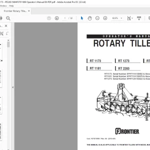 Frontier Rotary Tillers RT 1173 RT 1273 RT 2293 RT 1181 RT 2283 Operator's Manual(F07011069) - PDF DOWNLOAD