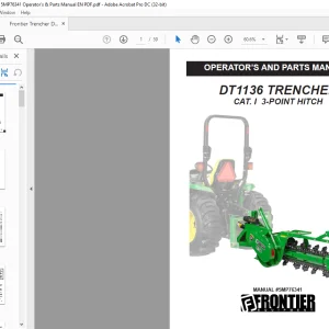 Frontier Trencher DT1136 Operator's & Parts Manual(5MP76341) - PDF DOWNLOAD