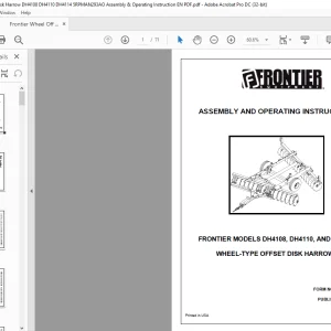 Frontier Wheel Off Set Disk Harrow DH4108 DH4110 DH4114 Assembly & Operating Instruction Manual(5RPMAN293AO) - PDF DOWNLOAD