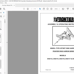 Frontier Wheel Off Set Disk Harrow DH4112,DH4115,DH4116,DH4117 & DH4119R Assembly & Operating Instruction Manual(5RPMAN373AO) - PDF DOWNLOAD