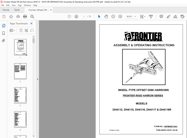 Frontier Wheel Off Set Disk Harrow DH4112,DH4115,DH4116,DH4117 ...