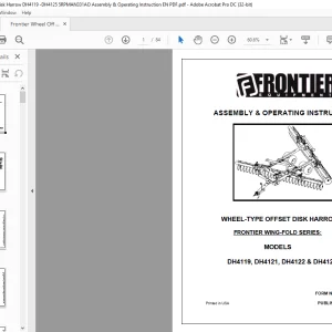 Frontier Wheel Off Set Disk Harrow DH4119,DH4121,DH4122 & DH4125 Assembly & Operating Instruction Manual(5RPMAN331AO) - PDF DOWNLOAD