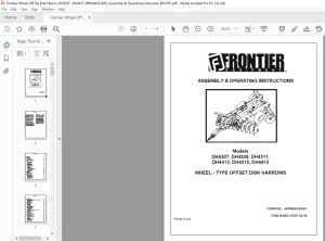 Frontier Wheel Off Set Disk Harrow DH4307 DH4309 DH4311 DH4413 DH4315 DH4415 Assembly & Operating Instruction Manual - PDF DOWNLOAD