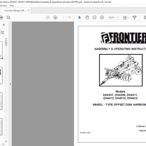 Frontier Wheel Off Set Disk Harrow DH4307 DH4309 DH4311 DH4413 DH4315 DH4415 Assembly & Operating Instruction Manual - PDF DOWNLOAD