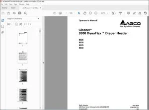 Gleaner EU 9300 Series 9325 9330 9335 9340 DynaFlex Draper Header Operator's Manual ACW424477A - PDF DOWNLOAD