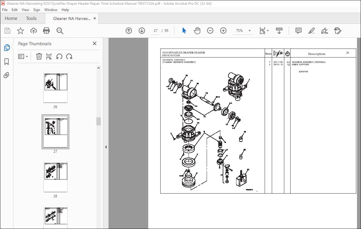 Gleaner NA Harvesting 9255 DynaFlex Draper Header Repair Time Schedule ...