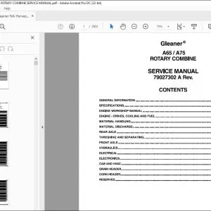 Gleaner NA Harvesting A65 A75 Rotary Combine Service Manual 79027302A - PDF DOWNLOAD