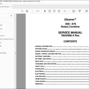 Gleaner NA Harvesting A66 A76 Rotary Combine Service Manual 79032998A - PDF DOWNLOAD