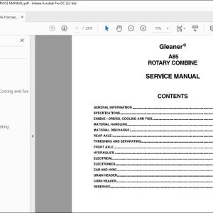 Gleaner NA Harvesting A85 Rotary Combine Service Manual - PDF DOWNLOAD