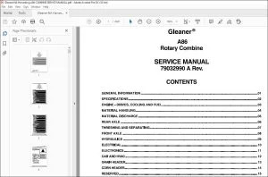 Gleaner NA Harvesting A86 Rotary Combine Service Manual 79032990A - PDF DOWNLOAD