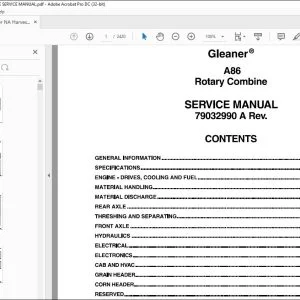 Gleaner NA Harvesting A86 Rotary Combine Service Manual 79032990A - PDF DOWNLOAD