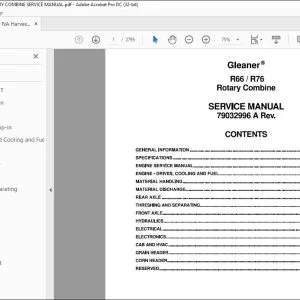 Gleaner NA Harvesting R66 R76 Rotary Combine Service Manual 79032996A - PDF DOWNLOAD
