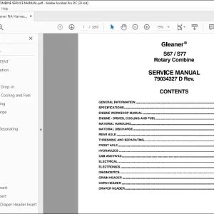 Gleaner NA Harvesting S67 S77 Rotary Combine Service Manual 79034327D - PDF DOWNLOAD