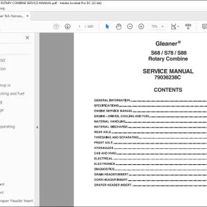 Gleaner NA Harvesting S68 S78 S88 Rotary Combine Service Manual 79036238C - PDF DOWNLOAD