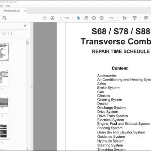 Gleaner NA Harvesting S68  S78  S88 TRANSVERSE Combine Repair Time Schedule Manual 79036616B - PDF DOWNLOAD
