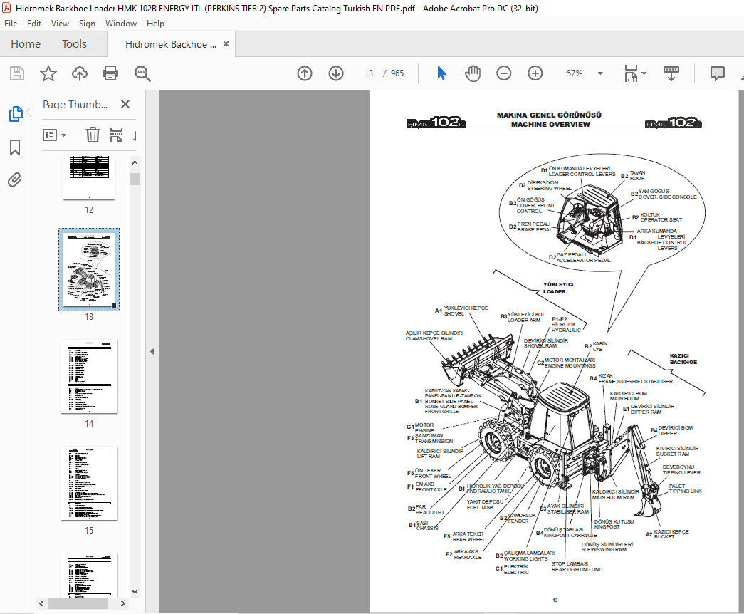 Hidromek Backhoe Loader HMK 102B Energy Series SPARE PARTS CATALOG ...