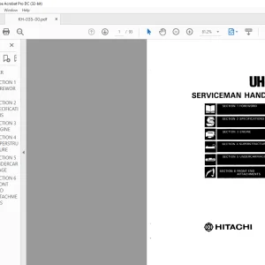 Hitachi Hydraulic Excavator UH083 SERVICEMAN HANDBOOK Manual(KH-035-00) - PDF DOWNLOAD