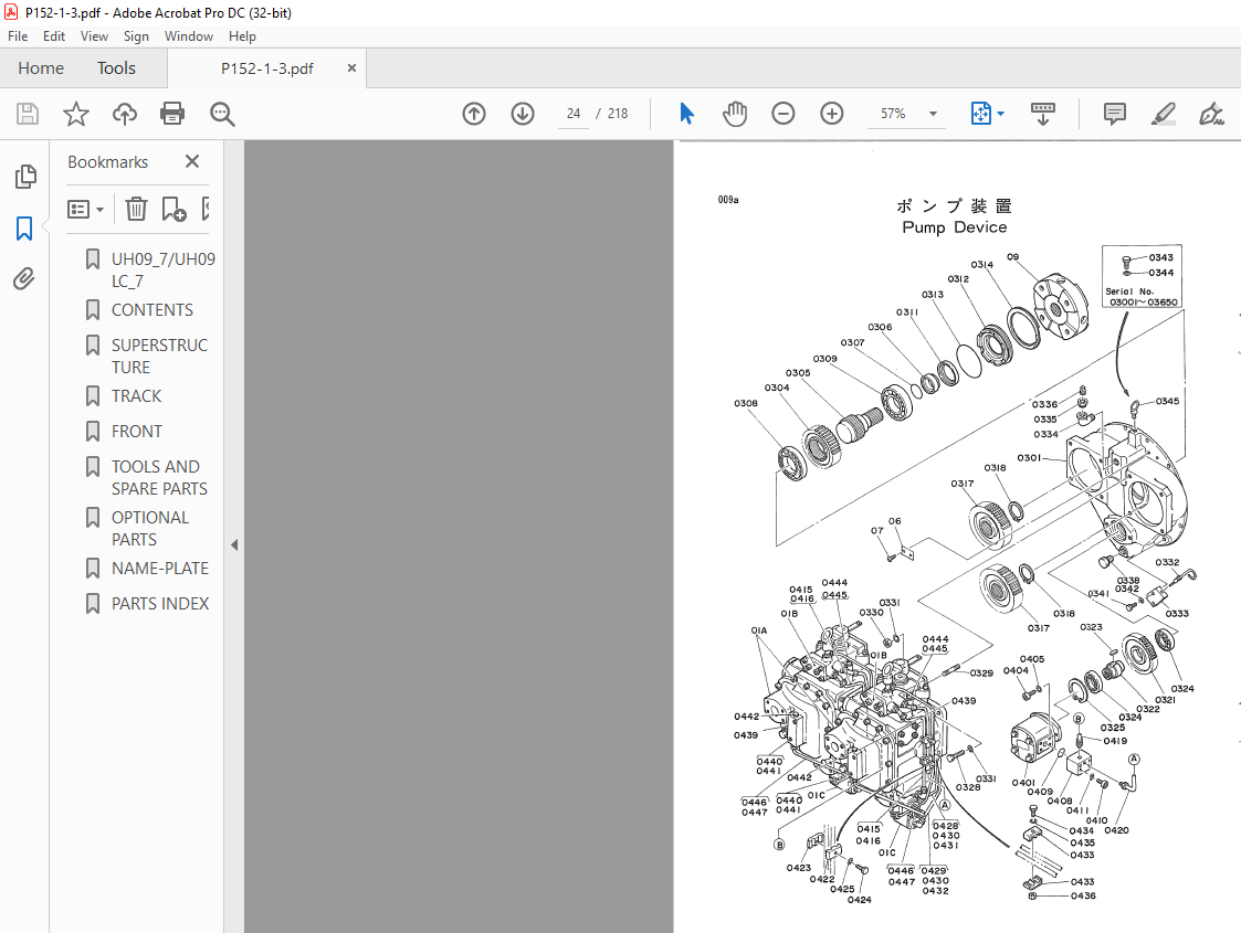 Hitachi Hydraulic Excavator UH09-7 UH09LC-7 Parts List Manual(P152-1-3 ...