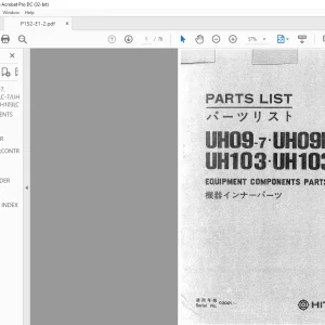 Hitachi Hydraulic Excavator UH09-7 UH09LC-7 UH103 UH103LC Equipment Components Parts List Manual(P152-E1-2) - PDF DOWNLOAD