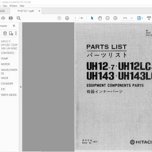 Hitachi Hydraulic Excavator UH12-7 UH121LC-7 UH143 UH143LC EQUIP1MENT COMPONENTS Parts List Manual(P157-E1-1) -  PDF DOWNLOAD