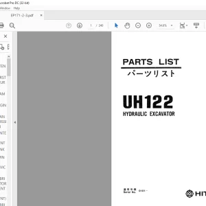 Hitachi Hydraulic Excavator UH122 Parts List Manual(EP171-2-3) -  PDF DOWNLOAD