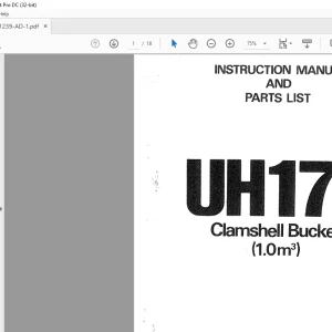 Hitachi UH172 Clamshell Bucket(1.0m3) Instruction And Parts List Manual  - PDF DOWNLOAD