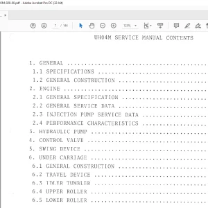 Hitachi UH04M Hydraulic Excavator Service Manual KM-028-00  -   PDF DOWNLOAD