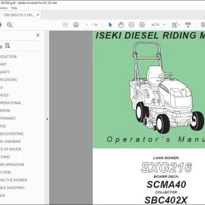 Iseki Diesel Riding Lawn Mower SXG216 Mower Deck SCMA40 Collector SBC402X Operator's Manual - PDF DOWNLOAD