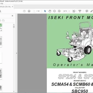 Iseki Front Mower SF224 & SF235 Mower Decks SCMA54 SCMB60 SSM54 Collector SBC950 Operator's Manual - PDF DOWNLOAD
