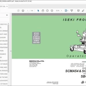 Iseki Front Mower SF225 SF237 Mower Decks SCMA54 SCMB60 SSM54 Collector SBC950 Operator's Manual - PDF DOWNLOAD