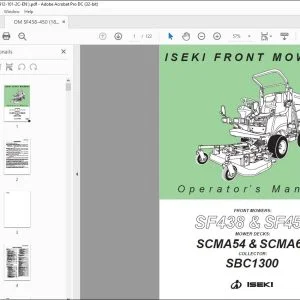 Iseki Front Mower SF438 SF450 Mower Decks SCMA54 SCMA60 Collector SBC1300 Operator's Manual - PDF DOWNLOAD