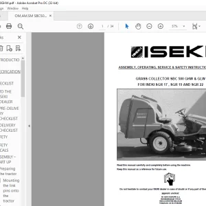 Iseki SGR17 SGR19 & SGR22 ASSEMBLY OPERATING SERVICE & SAFETY INSTRUCTIONS MANUAL - PDF DOWNLOAD