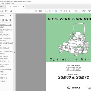 Iseki Zero Turn Mower SZ330 Mower Decks SSM60 SSM72 Operator's Manual - PDF DOWNLOAD