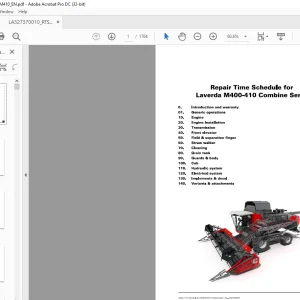 Laverda EU Harvesting M400 M400 LC LCI M410 M410 LC PL Combine Series Repair Time Schedule Manual(LA327370010) - PDF DOWNLOAD